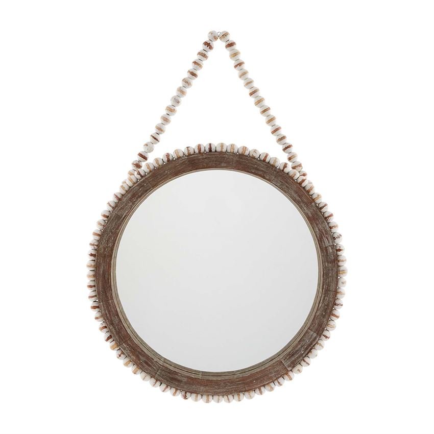 41150007.jpg Large Wooden Beaded Hanging Mirror