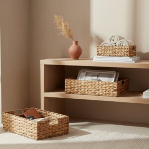 Set of 3 Shallow Water Hyacinth Storage Baskets
