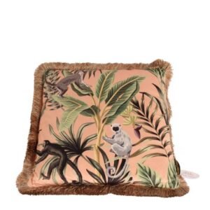 Textiles Peach Velvet Throw Pillow Cover with Fringe