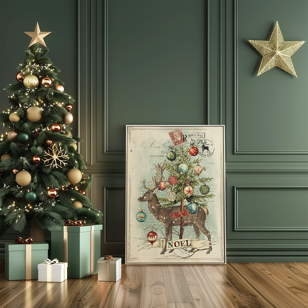 NoelTapestryonGreenWall1080.png Noel {Christmas} 44x60 Canvas Wall Tapestry - Image 2