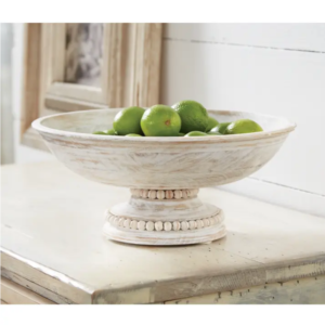 Whitewash Beaded Pedestal Bowl