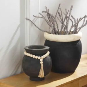 Black Paulownia Wood Beaded Pot