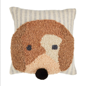 Mini Hooked Wool Dog Throw Pillow