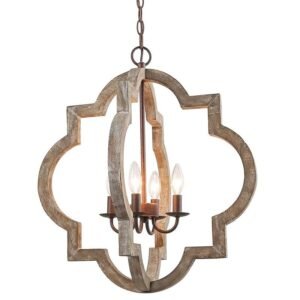AVENILA Vintage Solid Wooden 4 Light Pendant Chandelier