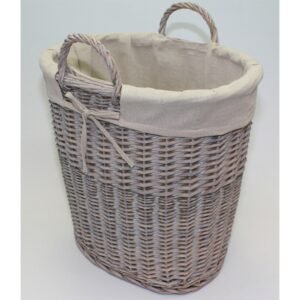 Willow Log Basket With Lining Grey