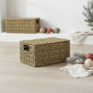 Lidded Seagrass Hamper Small