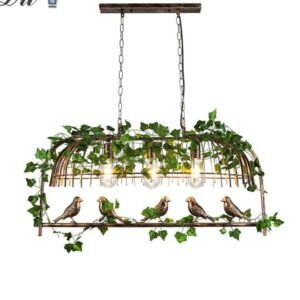 Retro Industrial LED Iron Chandelier with Bird Garden