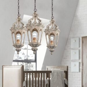 Vintage Medieval Wood Pendant Hanging Light